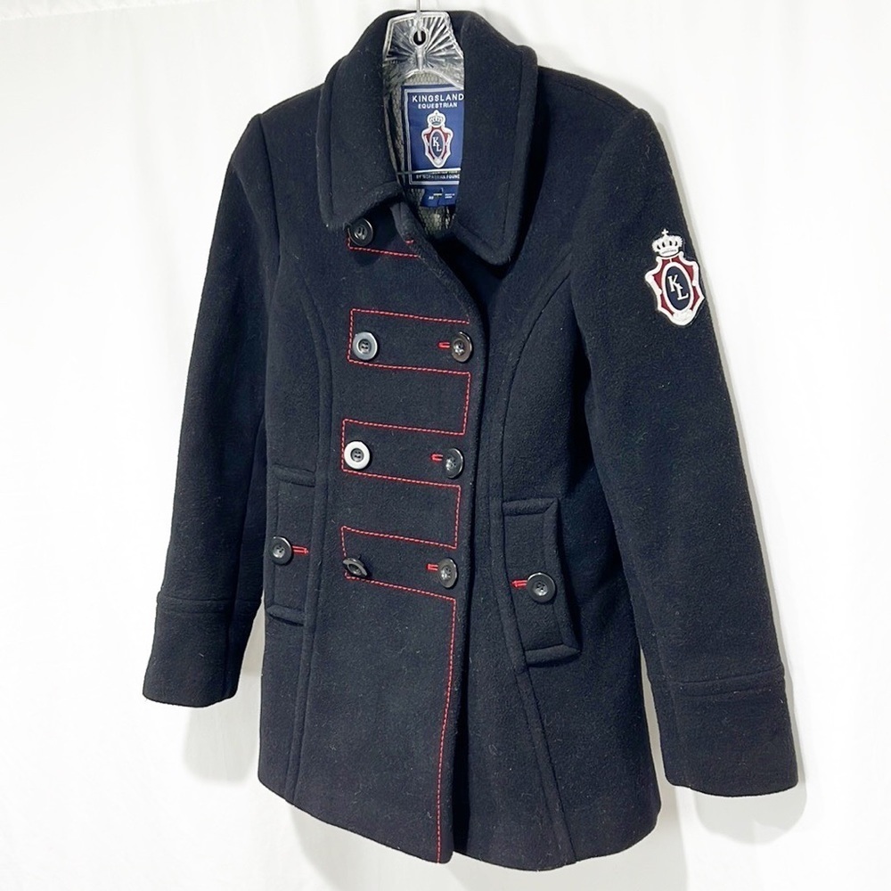 KINGSLAND Equestrian Women’s Pea Coat Wool Blend Black Contrast Stitching XS - Picture 2 of 12